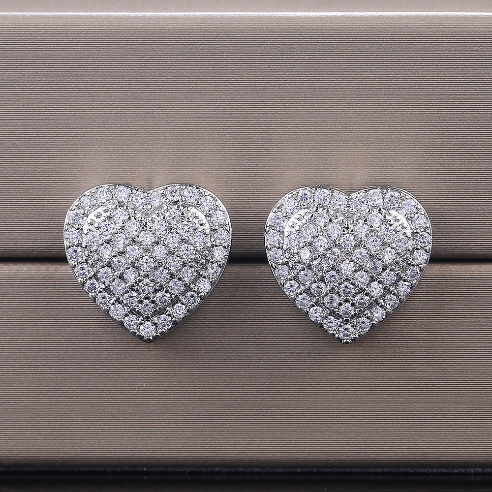 Women's Sterling Silver Heart Stud Earrings with 18K Gold-Plated Crystals - Perfect for Parties