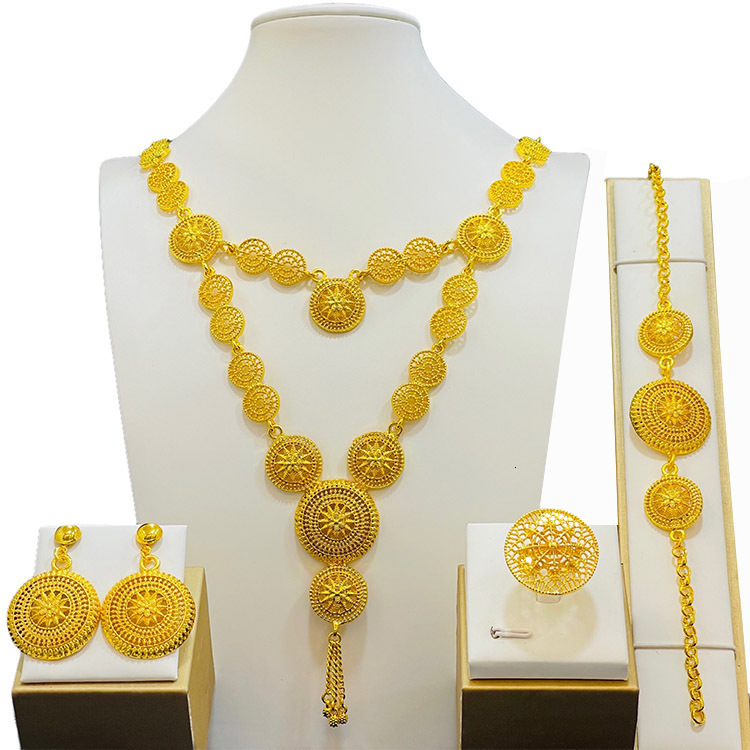 Bracelet Earrings Necklace Africa 24K Gilded Jewelry Set Dubai Wedding Necklace Earrings Nigerian Women Indian Bride 4PCS Set Party Gift 230711