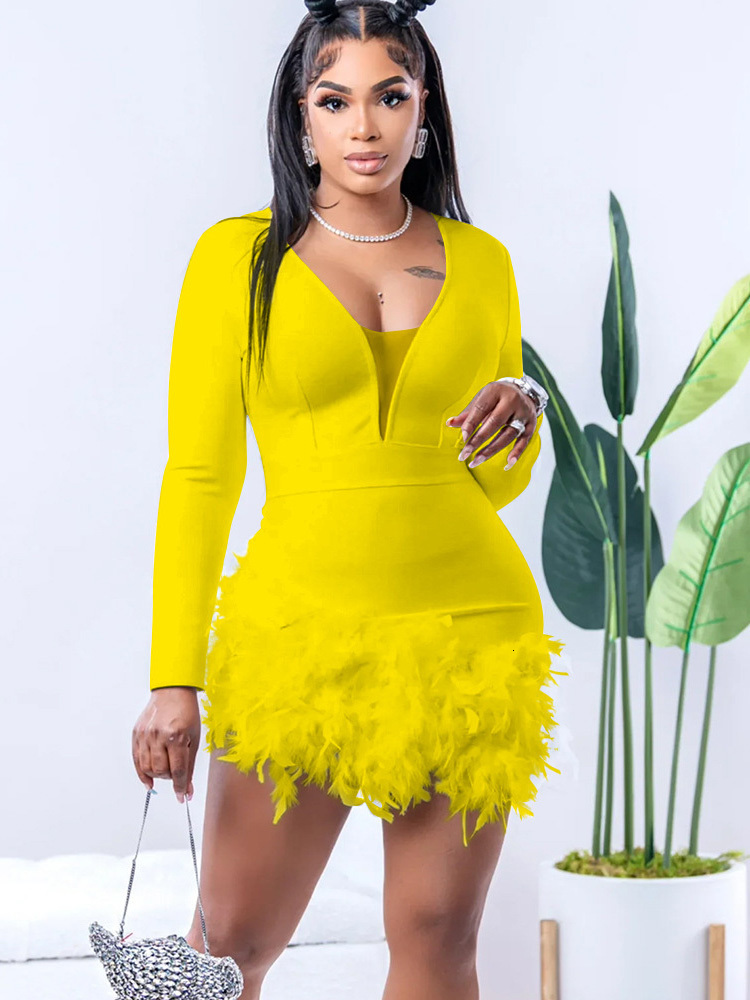 Basic Casual Dresses Beyprern Elegant White Mesh Feather Slim Mini Dress Woman Evening Party Birthday Outfits Clothing Female Clubwear 230710