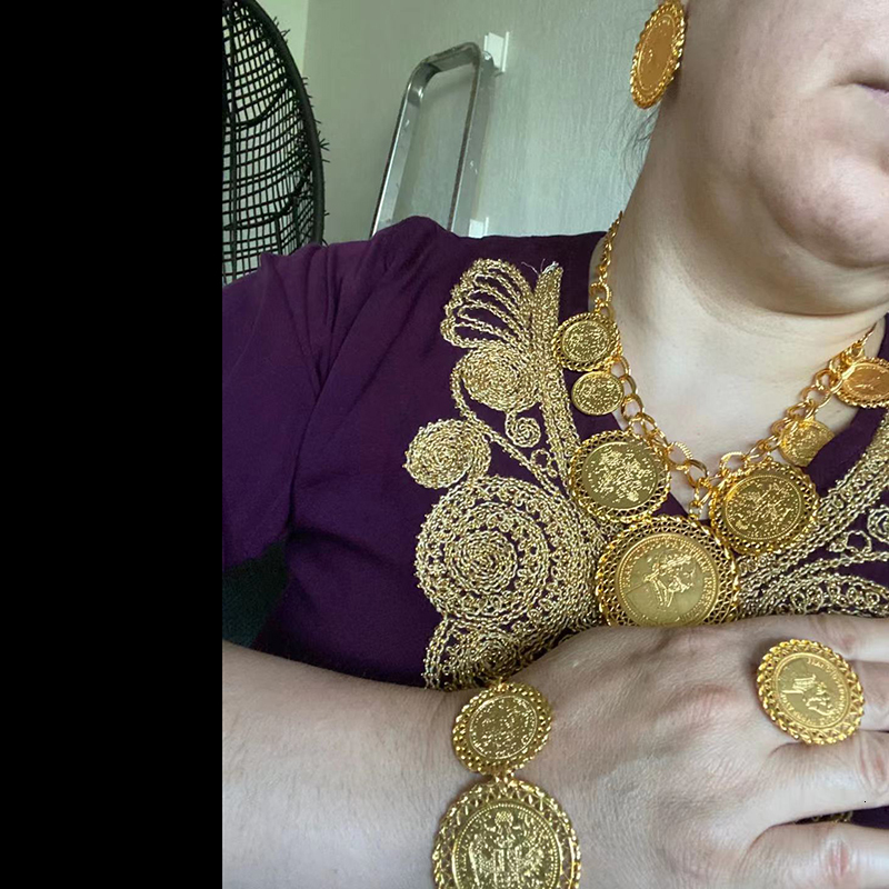Bracelet Earrings Necklace Coin Necklace/Earrings/Rings/Bracelets Dubai Women's Jewelry Set Gold Coin Arab/African Bride Wedding Gift 230711