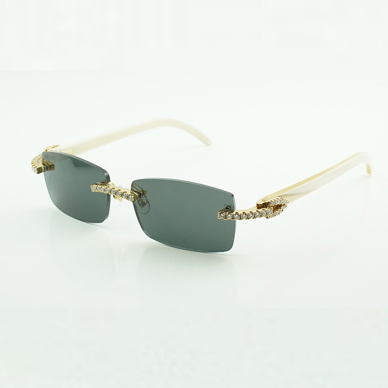 Frameless Buffs Moissanite Diamond Sunglasses 3524012, with natural white buffalo horns 56mm lenses for men and women