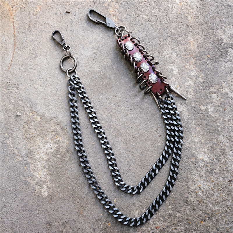 Keychains Lanyards Men Black Visual Heavy Rock Metal Hip Hop Pants Wallet Keychain Star Shape Pendant Link Waist Chain Punk Jean BL15 230710