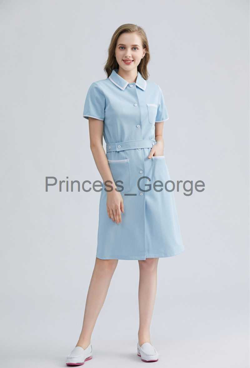 Others Apparel Women's Summer Beauty Salon Nursing Uniform Chemist's Shop Clinic Short Sleeve Fashionable Working Wear With Waistbelt Slim F