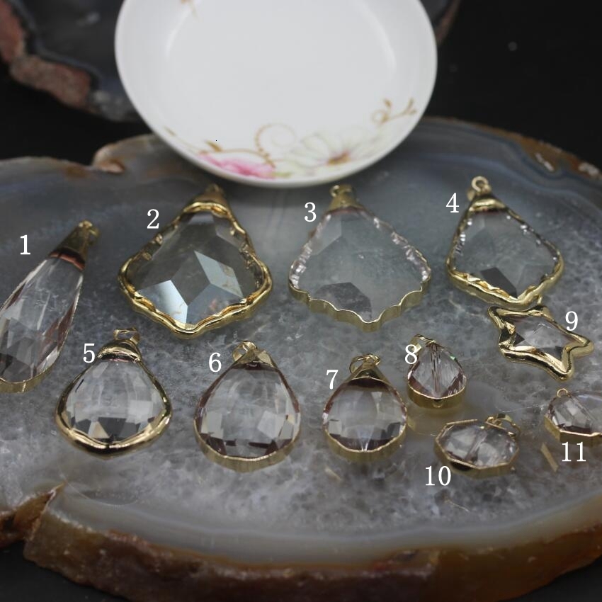 Lockets 5PCS Lot 11 Shape Choice Bezel Glass Crystal Plating Gold Edged Pendants Earrings Faceted Clear Necklace Connectors Charms 230710