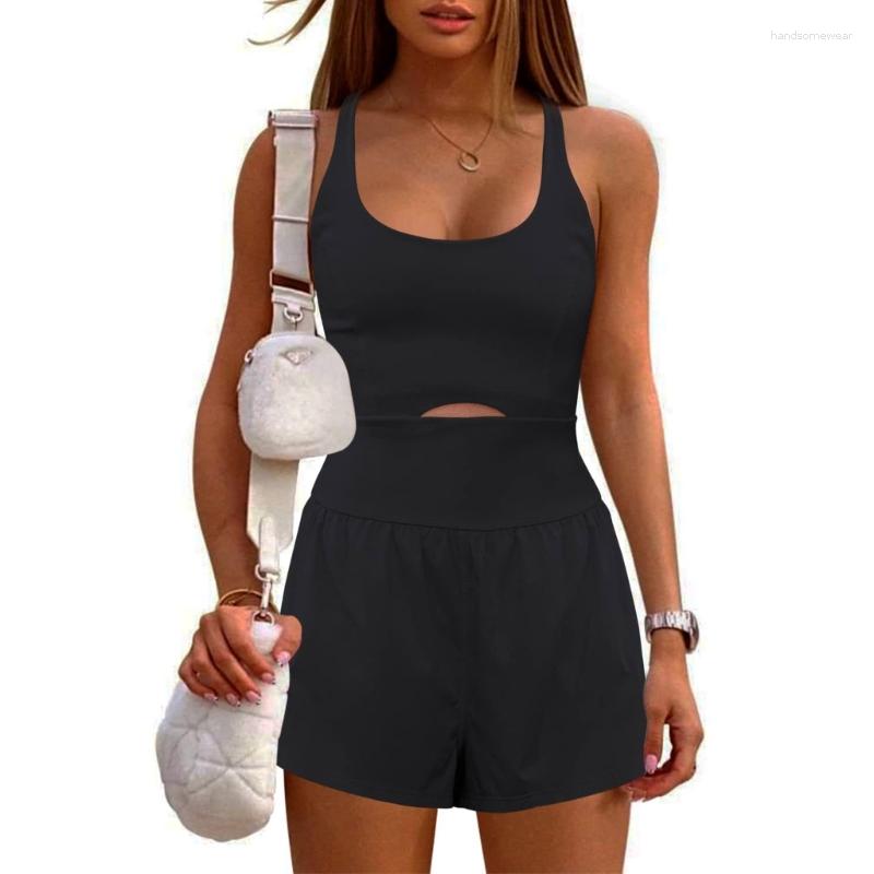 Women Running Onesie Workout Solid Color One-Piece Outfit Female Casual Jumpsuits Rompers Tummy Control Jumpsuit B1