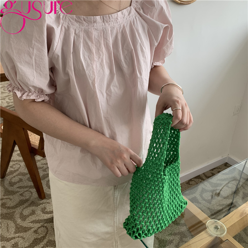 Evening Bags Gusure Simple Hollow Out Shoulder Bag Women Summer Beach Travel Shopper Tote Mesh Rope Weaving Straw Net Ladies Handbags 230711