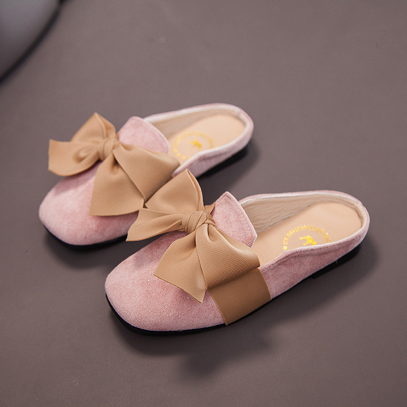 Slipper Girls Sandals Summer Kids Fashion Princess Korean Style Non-slip Solid Beige with Bow Cute Slippers Drop Low Heels 230710