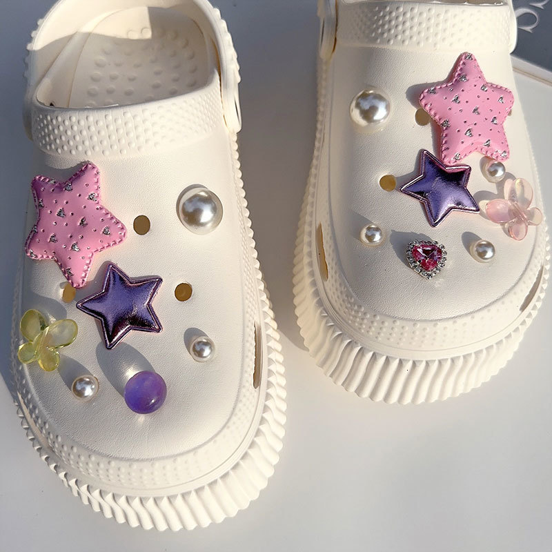 Shoe Parts Accessories Y2K Pink Stars Angel Butterfly Shoes Charms Vintage Bling Heart Starry Sky Pearls Clogs Jewelry Gifts 230711