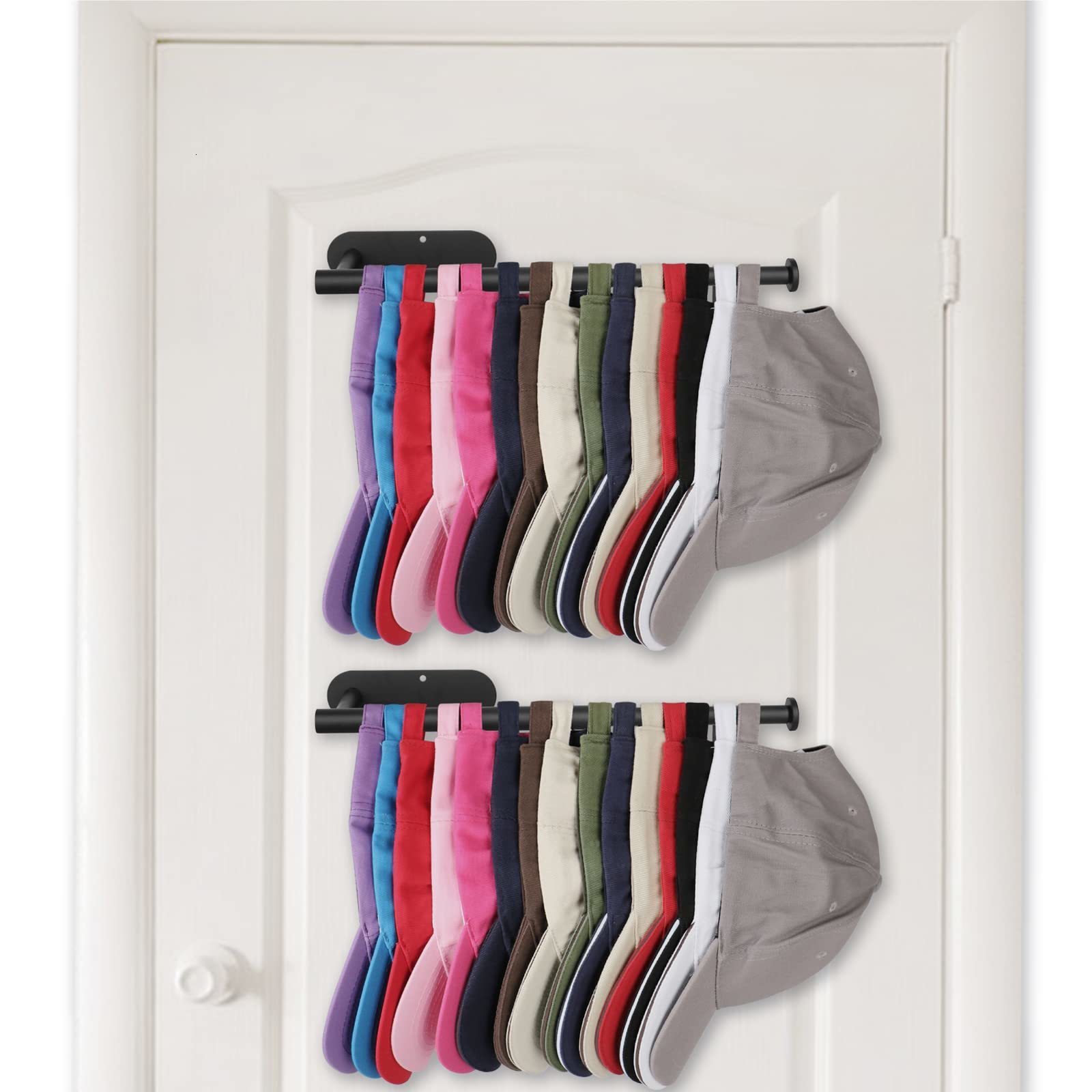 Storage Holders Racks Hat Racks for Baseball Cap Drilled or Strong Adhesive Hat Organizer Hold 30 Cap Retractable Cap Holder for Closet Door Bedroom 2