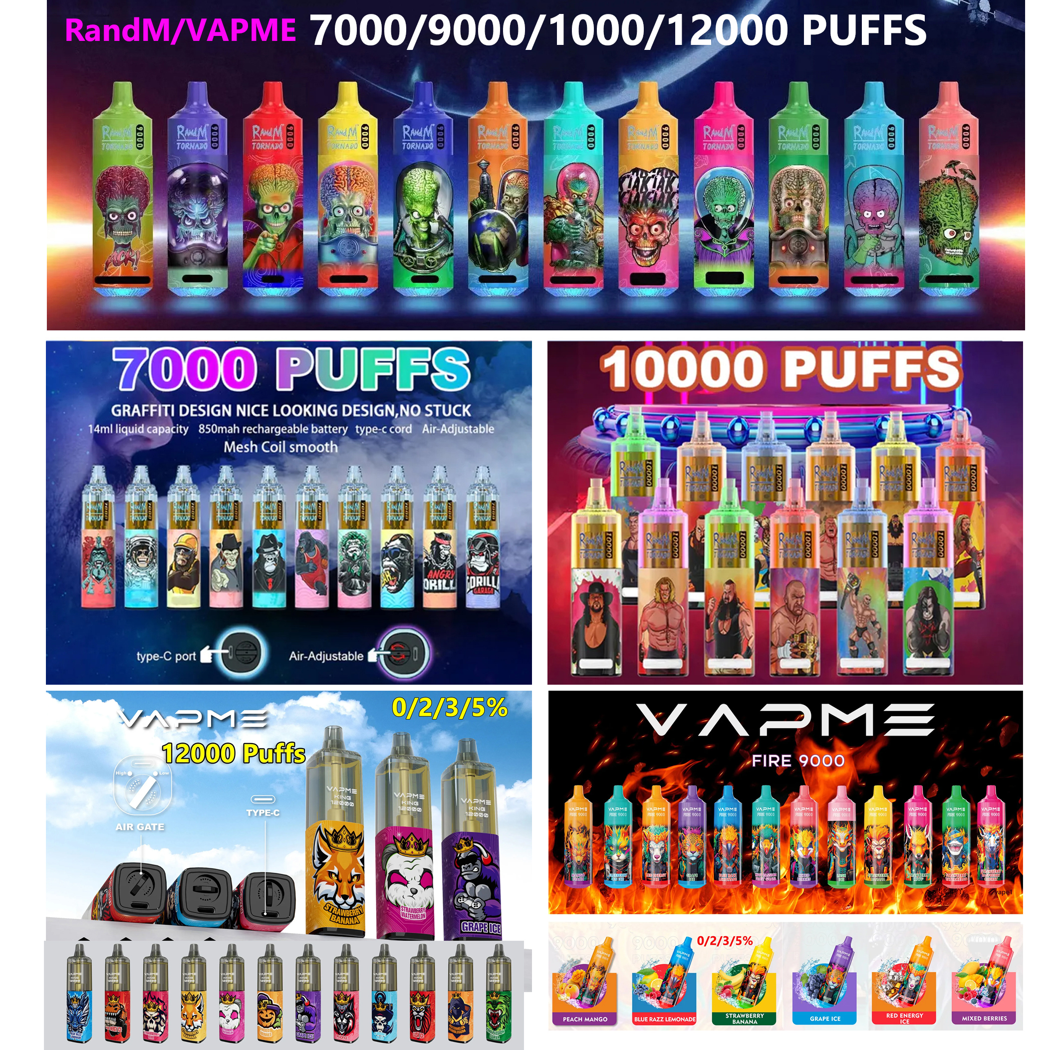 Disposable Vape E Cigarettes Authentic RandM TORNADO 7000 9K 10000 VAPME 9000 12000 Puffs 14ml Device MESH COIL 6 Glowing Colors Rechargeable Airflow Adjustable 2% 5%
Disposable Vape E Cigarettes Authentic RandM TORNADO 7000 9K 10000 VAPME 9000 12000 Puffs 14ml Device MESH COIL 6 Glowing Colors Rechargeable Airflow Adjustable 2% 5%