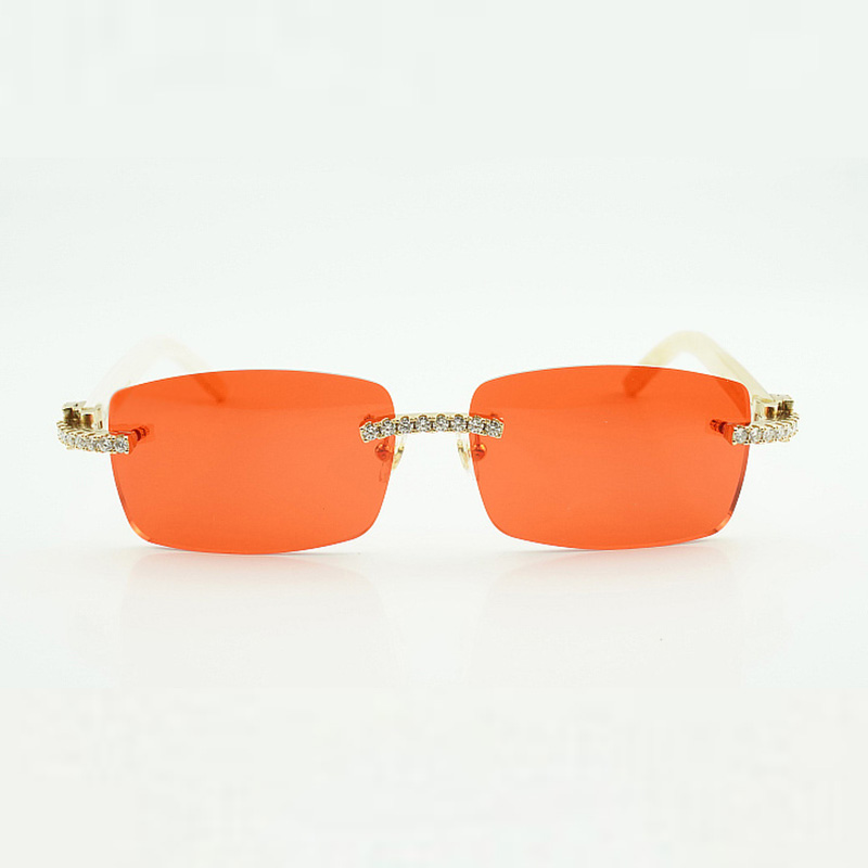 Frameless Buffs Moissanite Diamond Sunglasses 3524012, with natural white buffalo horns 56mm lenses for men and women