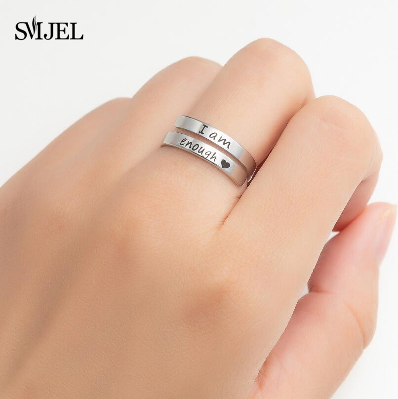 Wedding Rings Encourage Trend Never Give Up Engrave Letter Stainless Steel I Am Enough Adjustable Fashion Gift 230710
