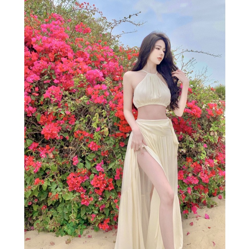 Womens halter neck sleeveless crop top vest and vent jag sexy maxi long skirt twinset 2 pc dress suit SMLXL