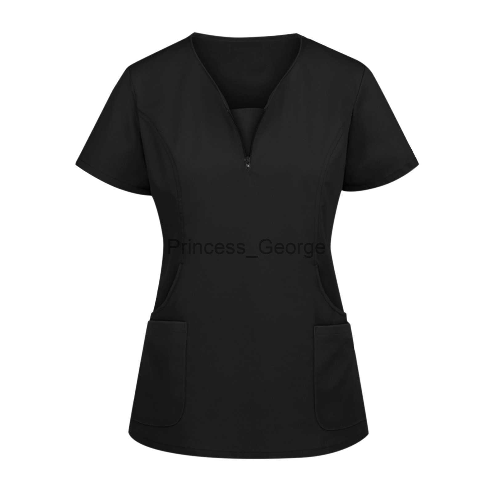 Others Apparel Women Short Sleeve Scrub Tops Solid Nurse Uniform VNeck Pocket Care Workers TShirt Tops Clinic Beauty Salon Working Clothing x0711