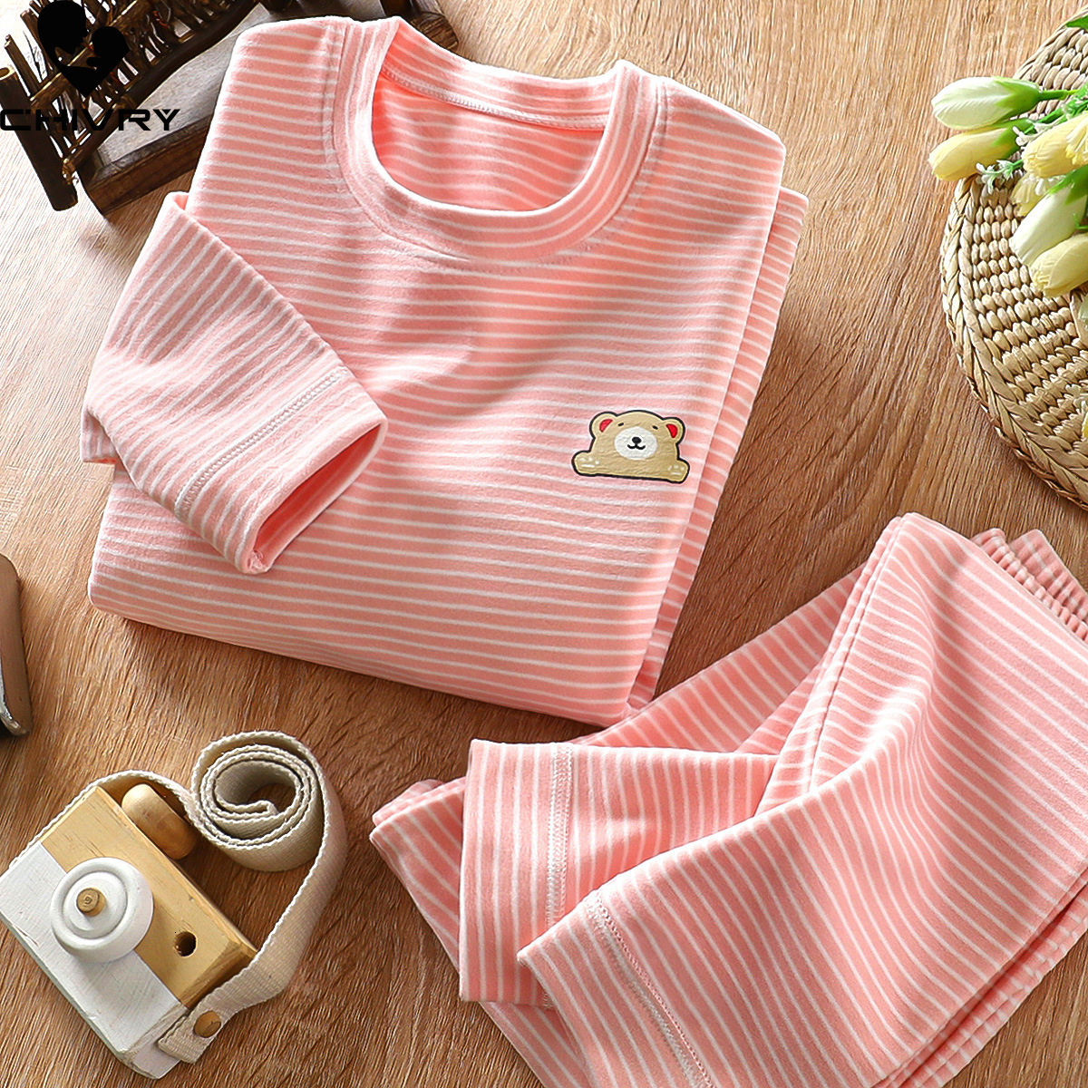 Pajamas Autumn Winter Kids Pajamas Baby Boys Girls Striped Thicken Warm T-shirt with Pants Youth Pyjamas Sleepwear Clothing Sets 230710