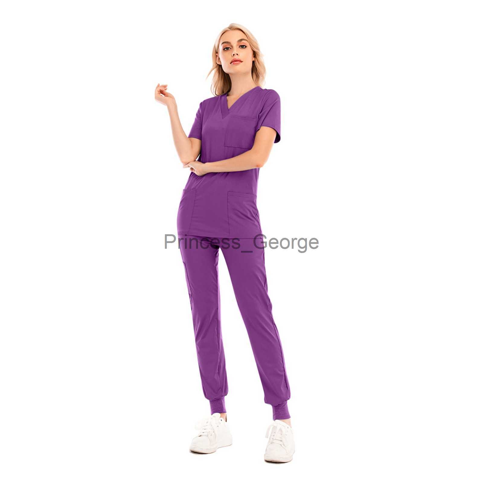 Others Apparel Women Two Piece Suit Set Scrubs Nursing Uniform Sets TopsPants VNeck Short Sleeved FastDrying Suits Solid Working Uniforme x0711
