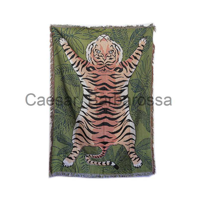 Blankets Textile City Ins Cartoon Leaf Tiger Throw Blanket Nordic Home Decorate Sofa Cover Knitted Tassel Tapestry Camping Picnic Mat x0711
