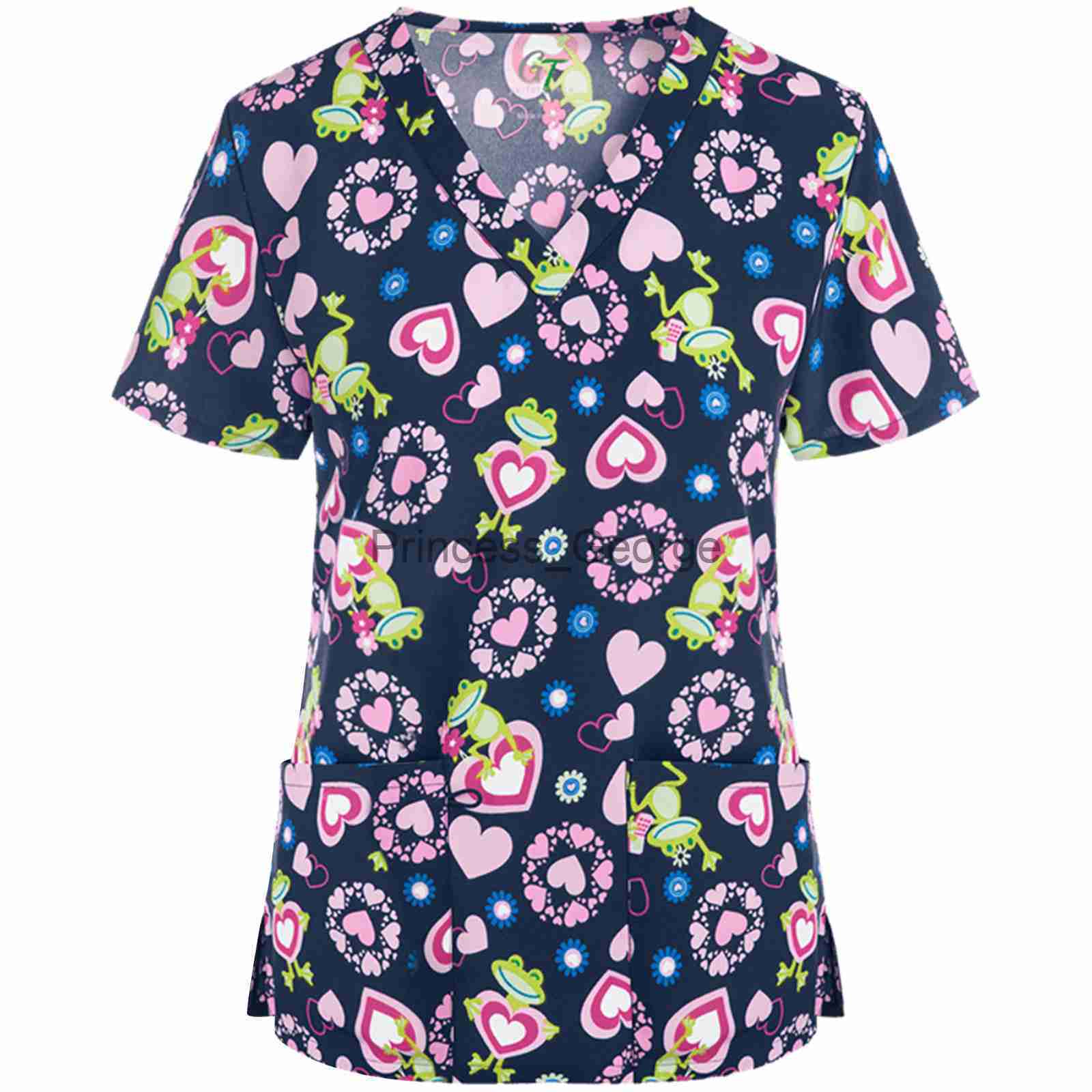 Others Apparel Scrub Tops Women Short Sleeve Vneck Tops Nurse Uniform Cartoon Print Working Blouse Ladies Tshirts uniforme enfermera mujer x0711