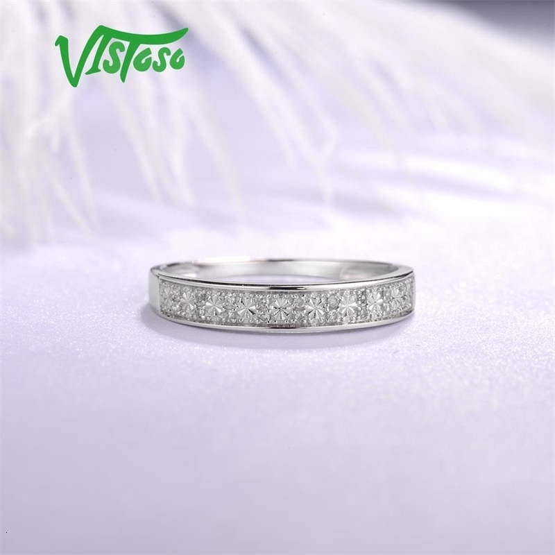 With Side Stones VISTOSO Gold Rings For Women Genuine 9K 375 White Ring Sparkling Diamond Promise Band Anniversary Fine Jewelry 230710