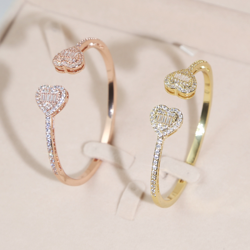 Free Shipping Heart Love Shape Adjustable Bangle Bracelet Women Men Hip Hop Iced Out Bling Cubic Zirconia Couple Jewelry Gift