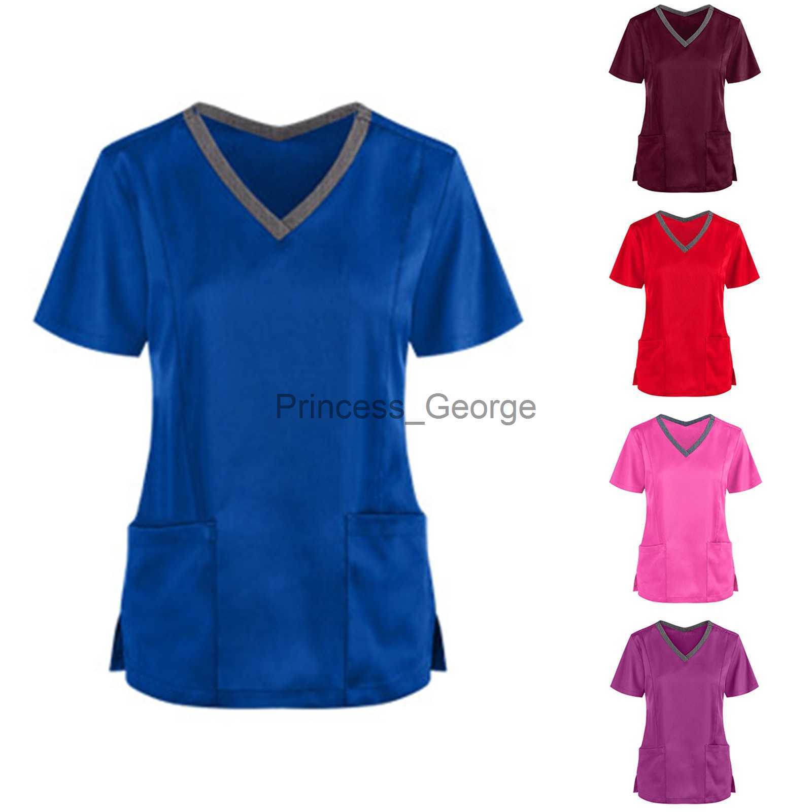 Others Apparel Women Pocket Nursing Uniform Ladies Short Sleeve Vneck Care Workers Nurse Working Medical Scrub Uniforms Blouse Tops Uniform x0711