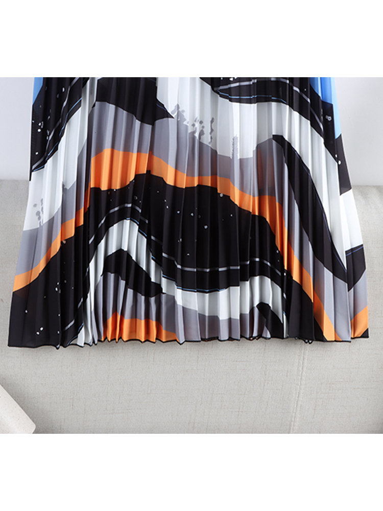 Skirts TIGENA Fashion Pleated Skirt Women Aesthetical Contrast Color Printed A Line High Waist Midi Long Skirt Female 230710