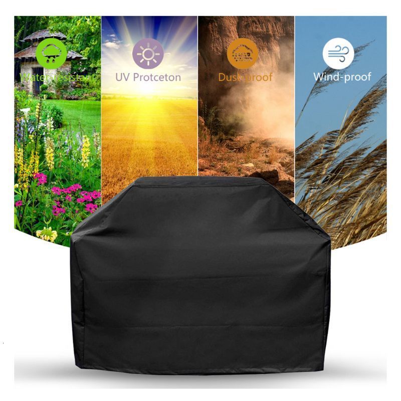 BBQ Tools Accessories BBQ Cover Outdoor Dust Waterproof Weber Heavy Duty Grill Cover Rain Protective Outdoor Barbecue Cover Round Bbq Grill Black190T 