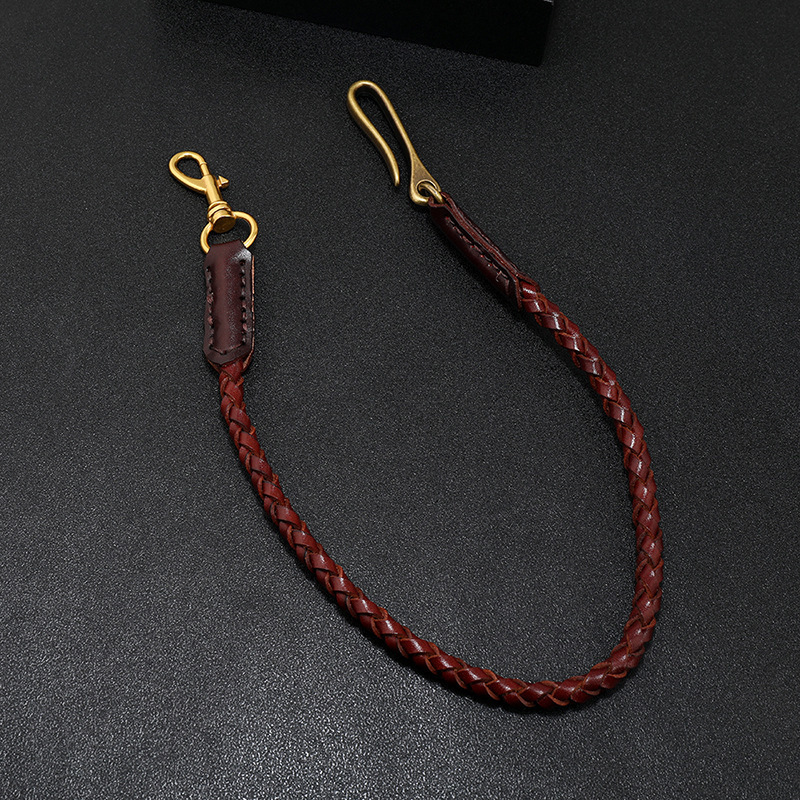 Keychains Lanyards Cowhide Braided Rope Key Rings Bag Pendant Wallet Chain Holder Car Keyring Men Women Keychain Waist Leather Biker 230710