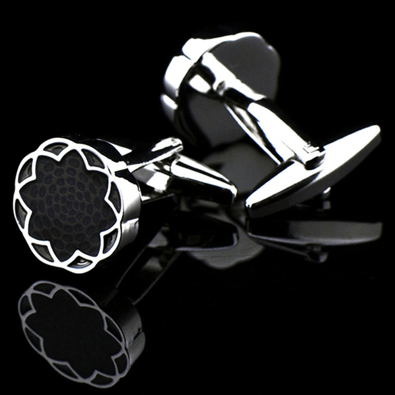 Cuff Links FLEXFIL Round Lotus Jewelry French Shirt Fashion Cufflinks for Men s links Buttons Black High Quality 230710