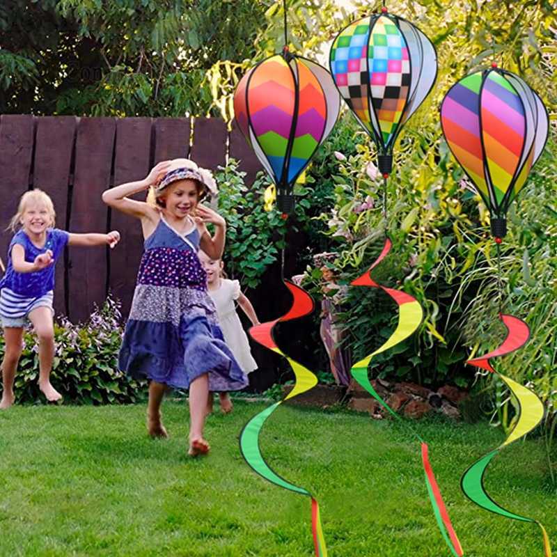 Hot Air Balloon Wind Spinner Rainbow Hanging Wind Twister Outdoor Windmill Garden Front Yard Home Festival Celebration Decor L230620