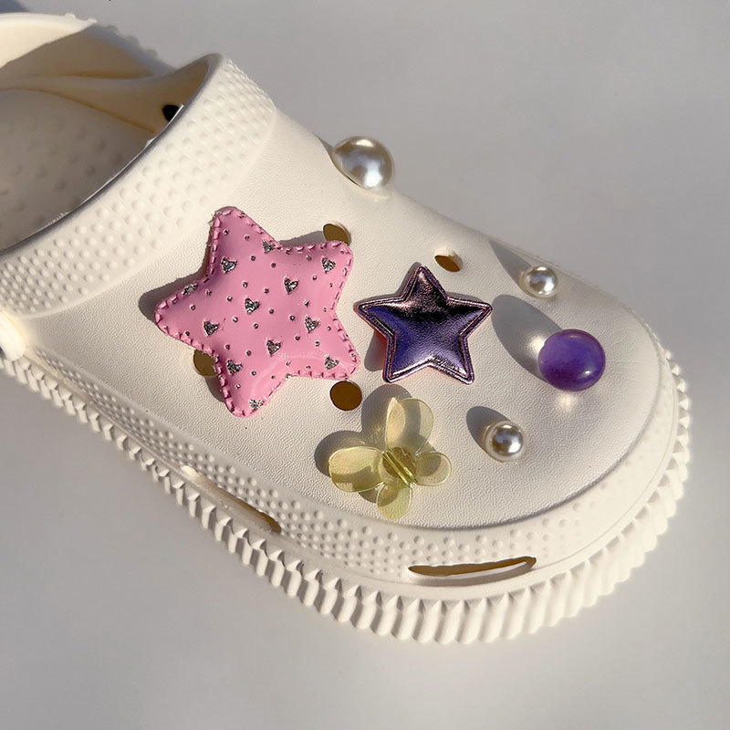 Shoe Parts Accessories Y2K Pink Stars Angel Butterfly Shoes Charms Vintage Bling Heart Starry Sky Pearls Clogs Jewelry Gifts 230711