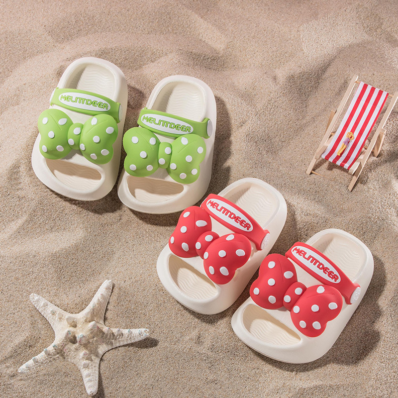 Slipper Children Slippers with Big Bow Polka Dot Printing Open-toe Non-slip Girls Casual Shoes Simple EVA Kids Fashion Beach Shoes 230710