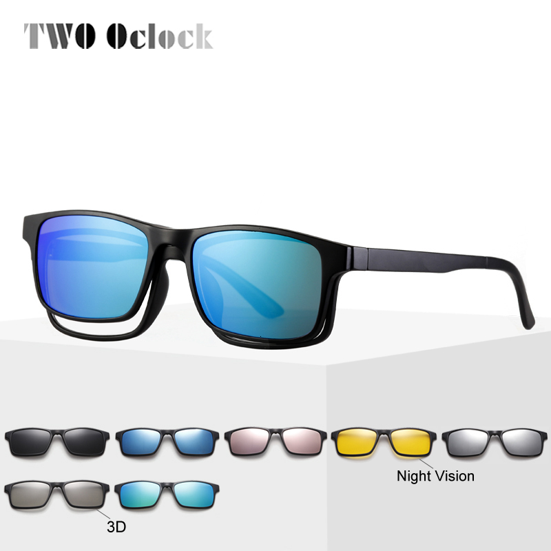 Sunglasses TWO Oclock Flexible Magnet Sunglasses Men Polarized Clip On Glasses Women 7 In 1 Ultra-Light Square Glasses 3D Optic Frame A2247 230710