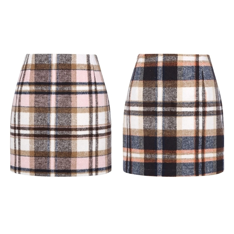 Skirts Autumn Winter Plain Wool Women's Miniskirt Wool Plaid Vintage Office Women's High Waist Pencil Skirt 230710