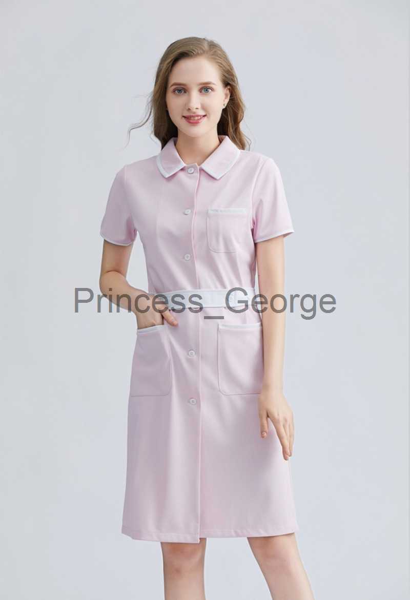 Others Apparel Women's Summer Beauty Salon Nursing Uniform Chemist's Shop Clinic Short Sleeve Fashionable Working Wear With Waistbelt Slim F
