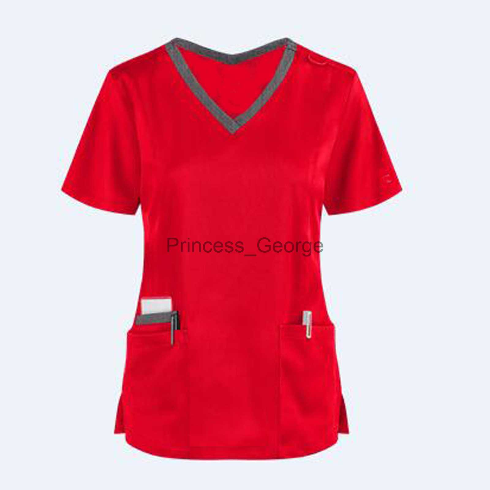 Others Apparel Women Pocket Nursing Uniform Ladies Short Sleeve Vneck Care Workers Nurse Working Medical Scrub Uniforms Blouse Tops Uniform x0711