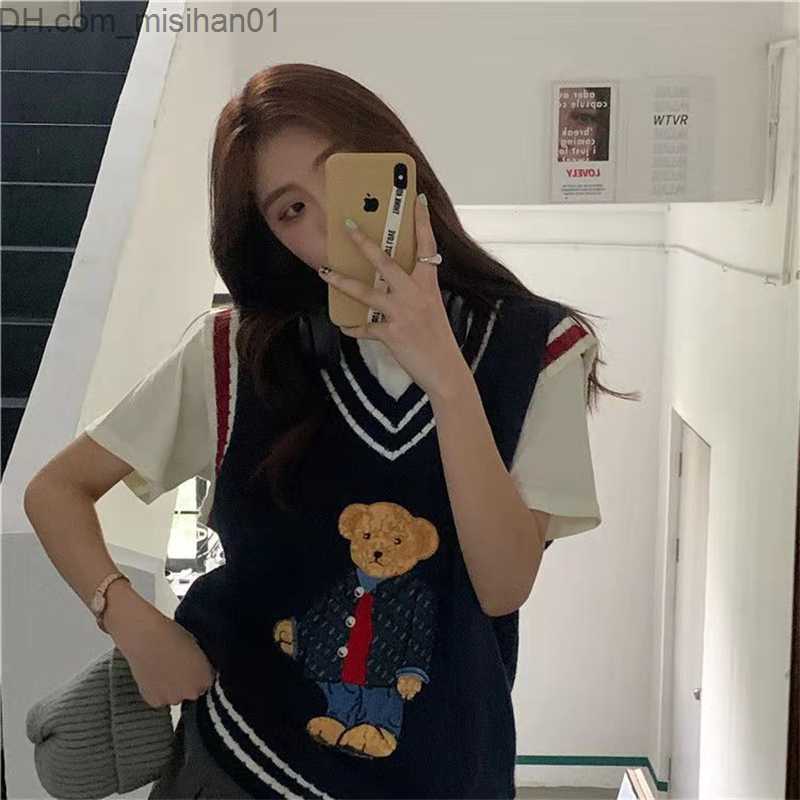 Women's Sweaters 2023 Autumn and Winter Women's Tank Top Japanese Style Cartoon Bear Pull Tank Top Sweater Extra Large Harajuku Kai Clothing