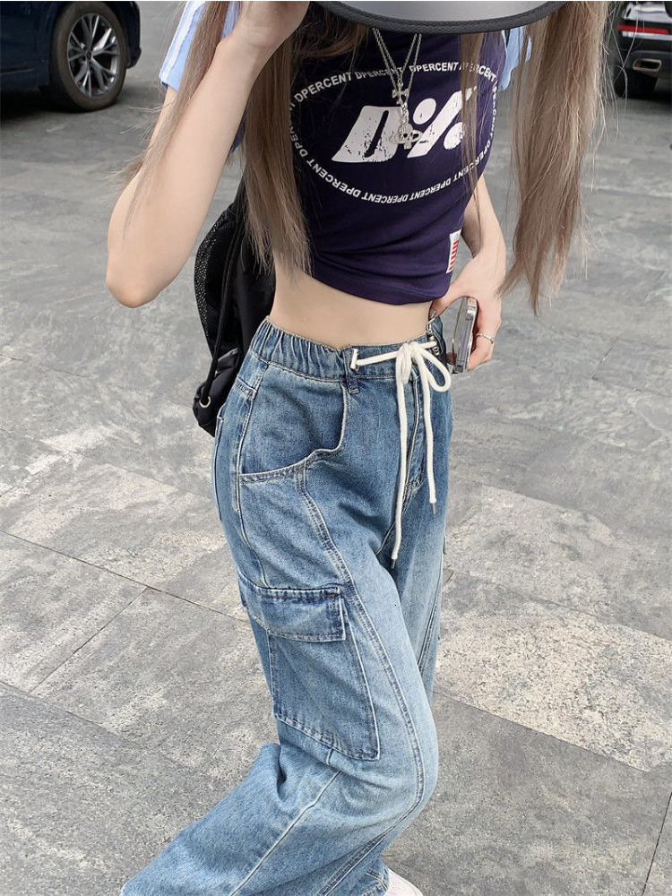 Skirts HOUZHOU Harajuku Y2K Drawstring Baggy Jeans Women Oversize Kpop Streetwear Cargo Pants Female Vintage Pockets Trousers Korean 230710