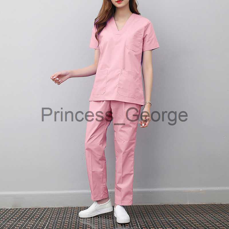 Others Apparel 2pcs Scrubs Set Spa Uniforms Health Workers Uniform Clothing Beautician Work Clothes Scrubs Tops Pants Unisex Women Men Workwear x0711