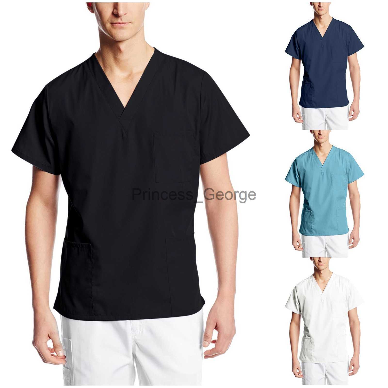 Others Apparel Solid Men Nurse Accessories Working Uniform Tops Nursing Working Uniform Tshirts Blouse Pocket Uniform Scrubs Nurse Accessories x0711