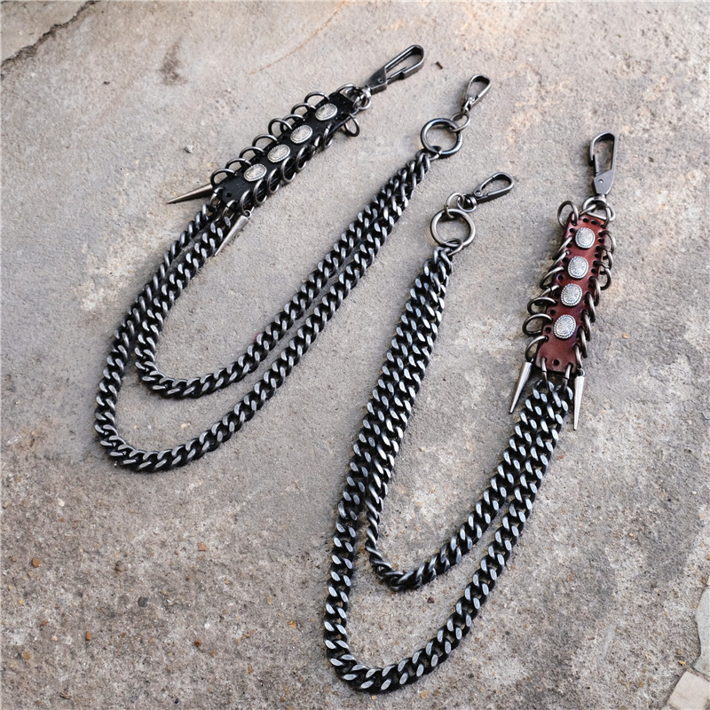 Keychains Lanyards Men Black Visual Heavy Rock Metal Hip Hop Pants Wallet Keychain Star Shape Pendant Link Waist Chain Punk Jean BL15 230710