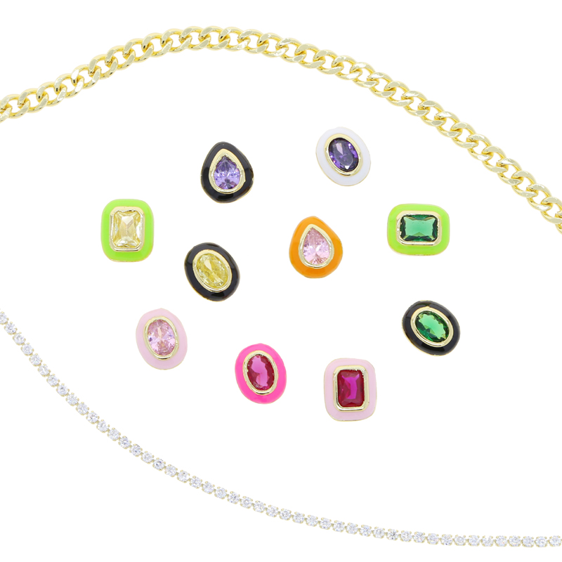 DIY Custom Mini Colorful Elliptic Water Drop Square Pendant Necklace Women Lady Girl New Fashion Iced Out Zirconia Hip Hop Best Gift Jewelry