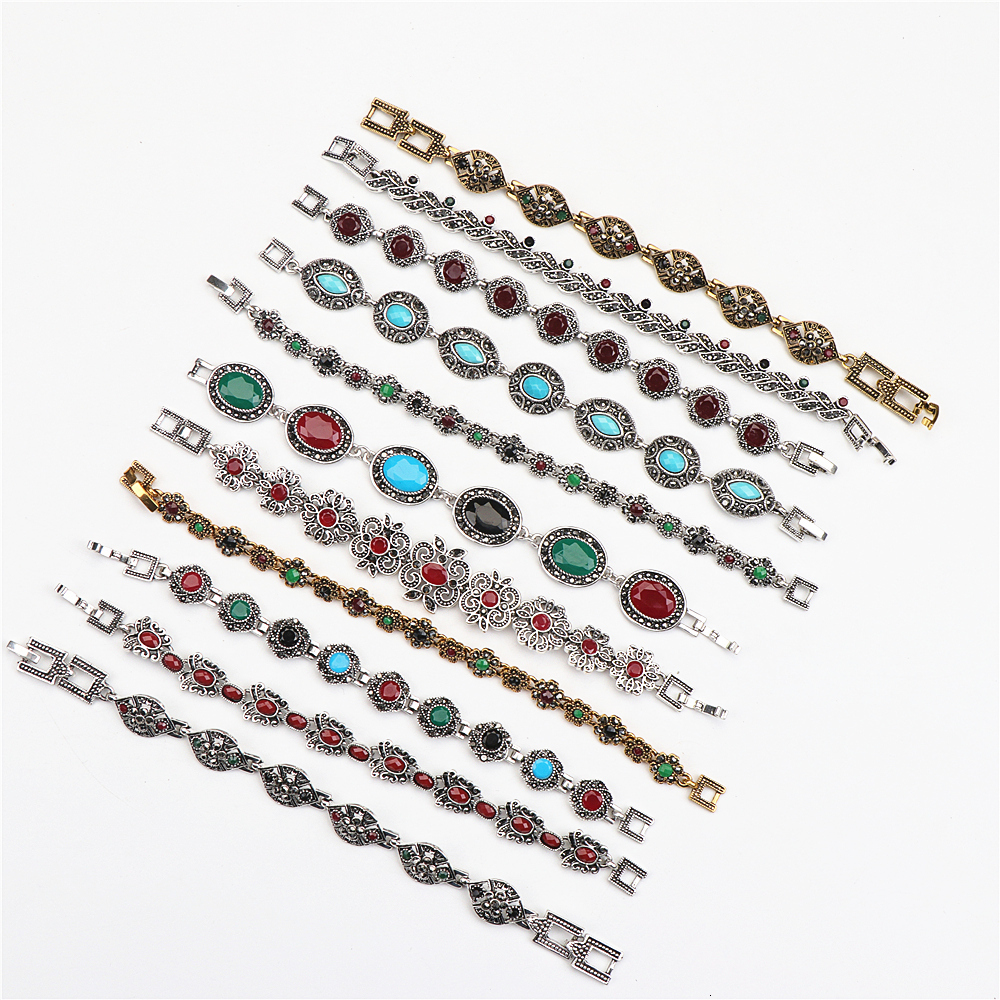 Chain Wholesale 10pcs lots Bulk Vintage Metal Bohemian Ethnic Crystal Charm Bracelet For Women Party Gift Mix Style 230710