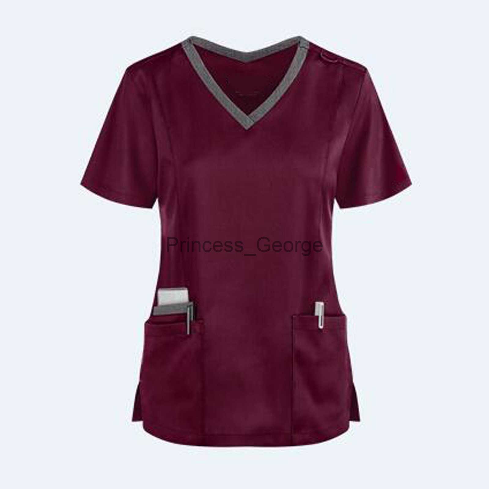 Others Apparel Women Pocket Nursing Uniform Ladies Short Sleeve Vneck Care Workers Nurse Working Medical Scrub Uniforms Blouse Tops Uniform x0711