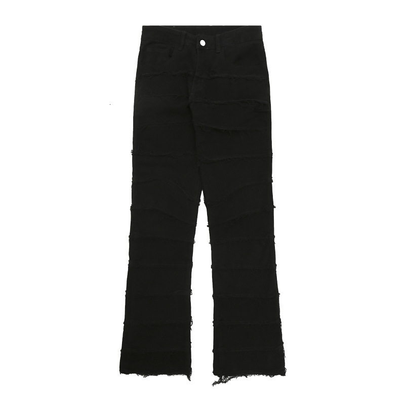 Men's Jeans Mens Retro Patchwork Flared Pants Grunge Wild Stacked Ripped Long Pants Trousers Straight Y2k Baggy Washed Faded Jeans for Men 230710