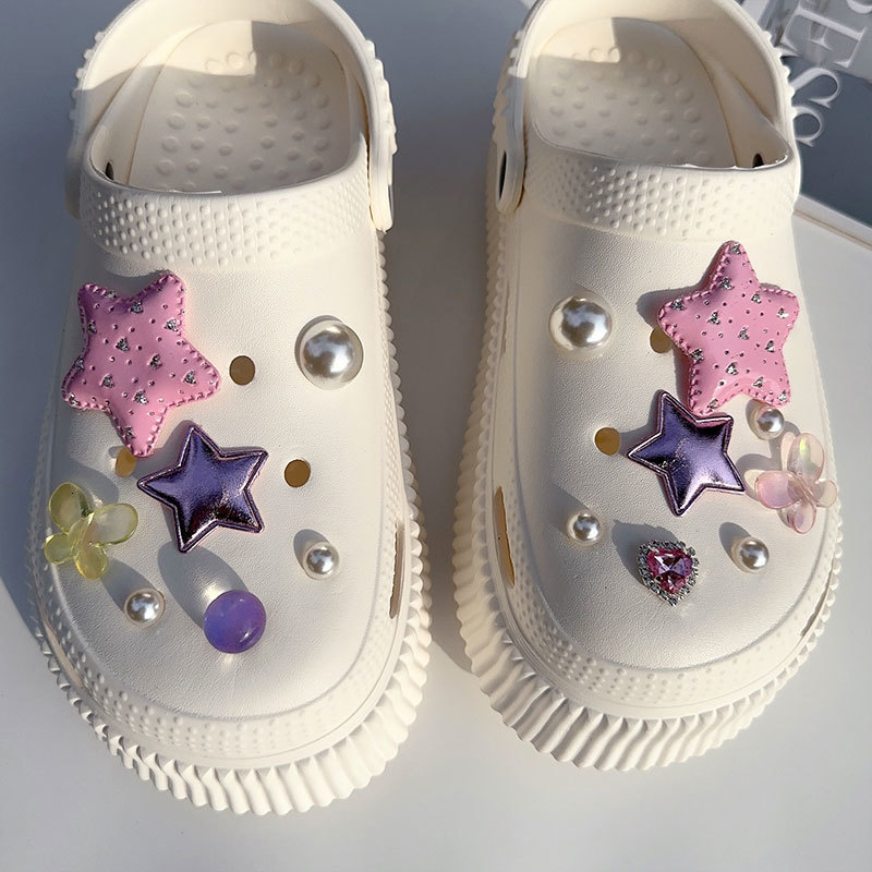 Shoe Parts Accessories Y2K Pink Stars Angel Butterfly Shoes Charms Vintage Bling Heart Starry Sky Pearls Clogs Jewelry Gifts 230711