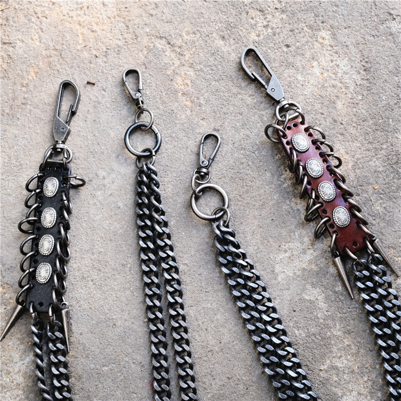 Keychains Lanyards Men Black Visual Heavy Rock Metal Hip Hop Pants Wallet Keychain Star Shape Pendant Link Waist Chain Punk Jean BL15 230710