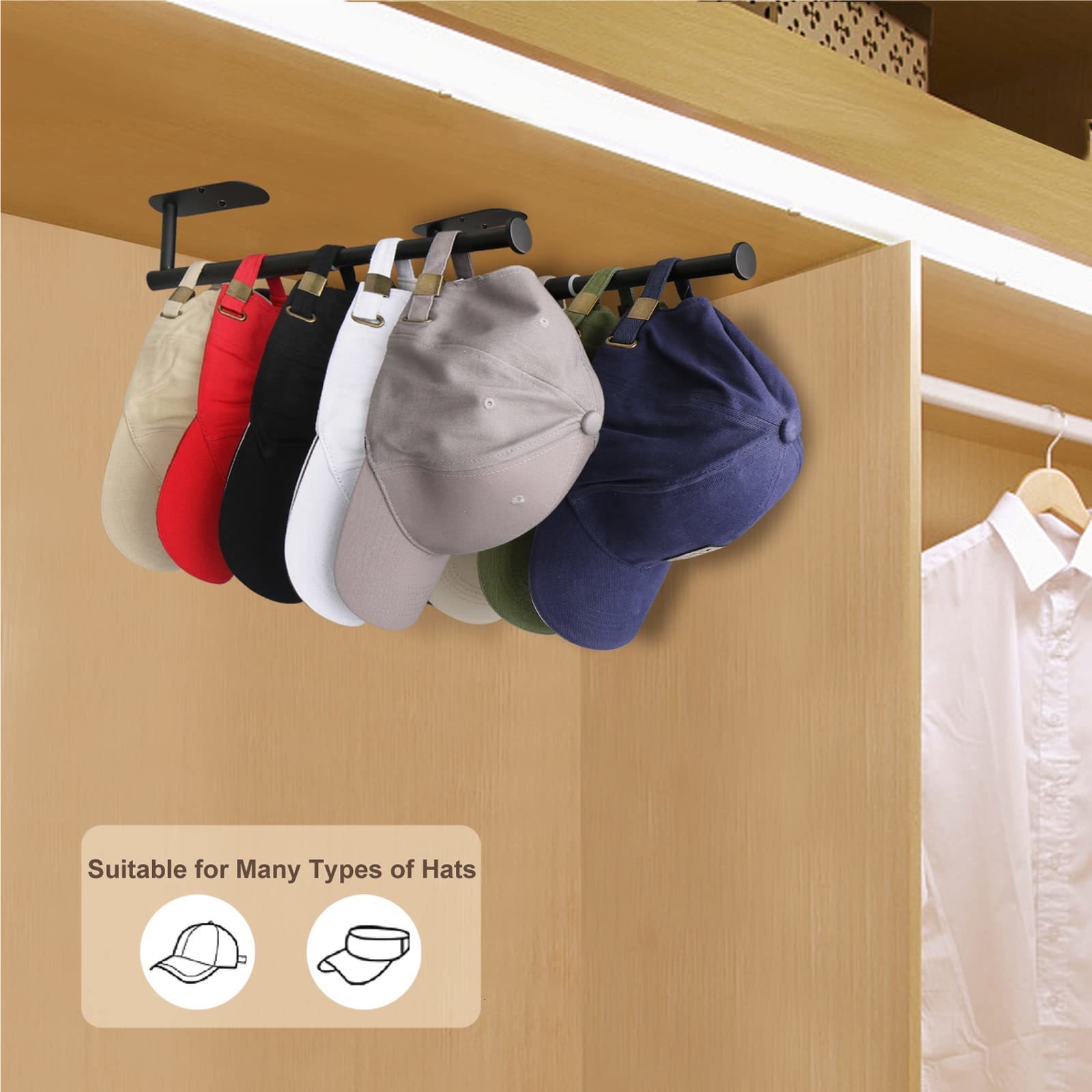 Storage Holders Racks Hat Racks for Baseball Cap Drilled or Strong Adhesive Hat Organizer Hold 30 Cap Retractable Cap Holder for Closet Door Bedroom 2