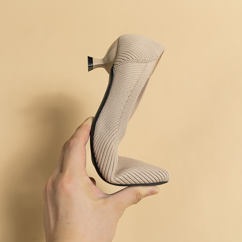 Dress Shoes Spring and Autumn Women s Large 2023 High Heels Solid Color Knitted Breathable Rubber Non slip Sole Latex Insole Work Shoe 230711