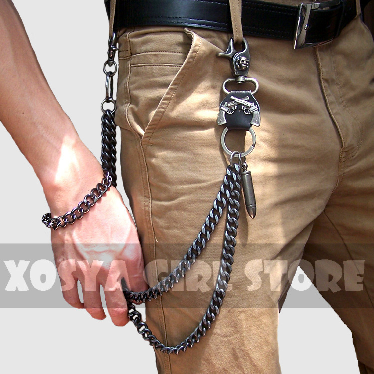 Keychains Lanyards Hip hop punk horns skull metal casual wild pants chain wallet key men s waist DR02 230710